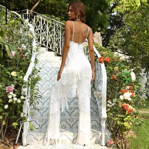 NEW! White Fringe Jumpsuit (Tassel) - Picture 4 of 7